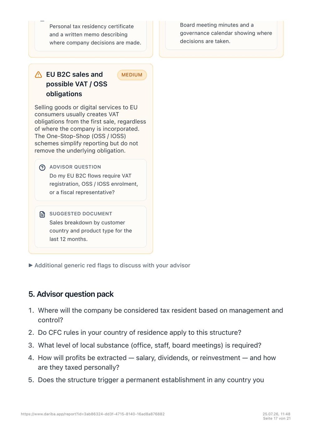 Preview of the red flag and risk analysis page.